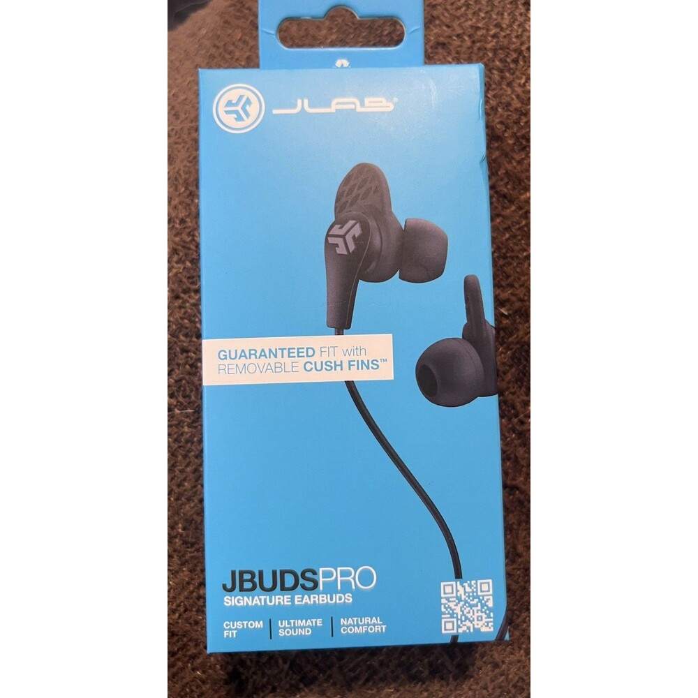 JLab JBuds Pro Signature Wired Earbuds Black w/ Mic Cush Fins New Sealed